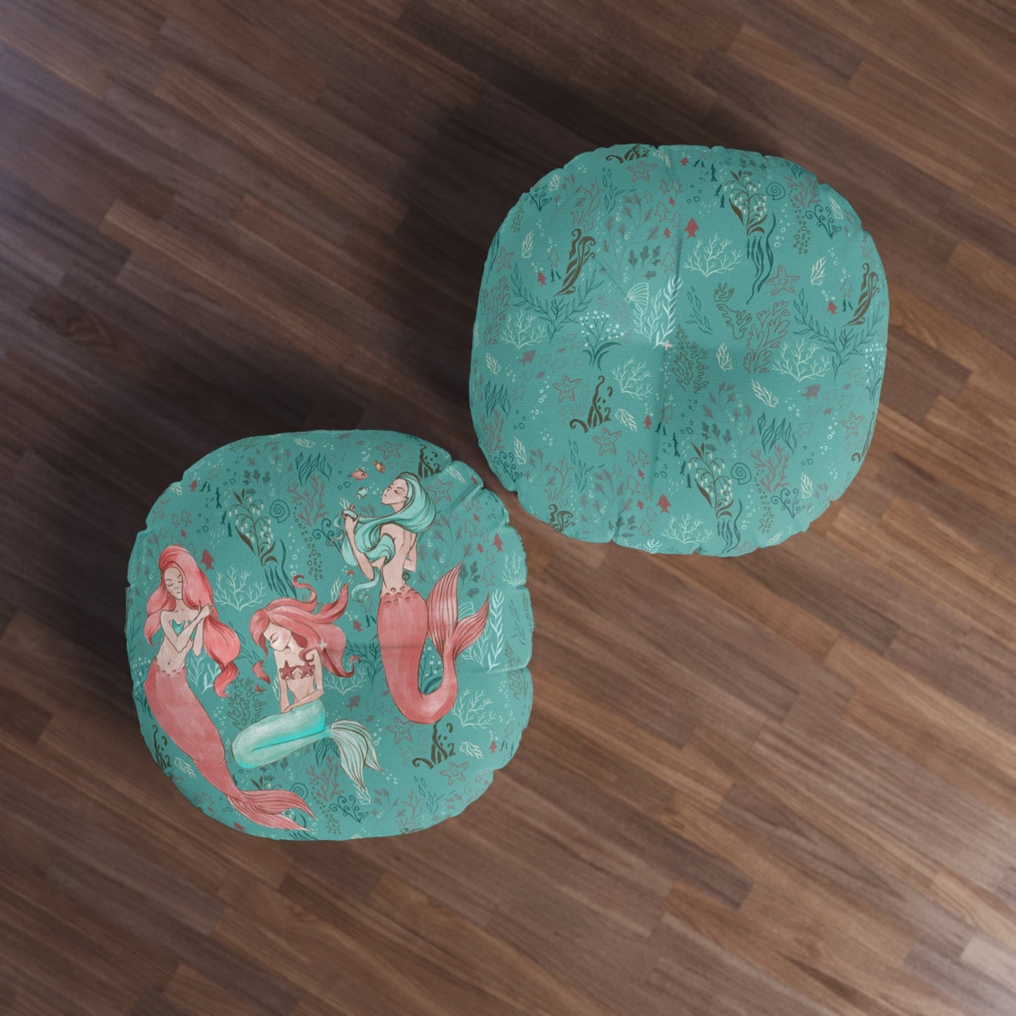 Mermaid Sisters Round Floor Pillow
